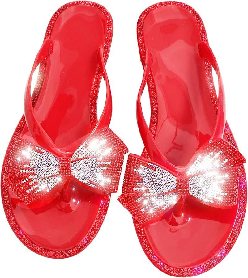 Mtzyoa Women Flip-Flops Flat Sandals Jelly Bow Beach Flat Rivets Rain Cute Dressy Summer Sandals | Amazon (US)