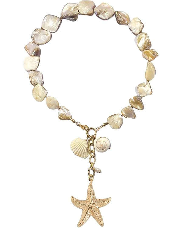 Shell Starfish Necklace, Oversized Shells and Clam Necklace, Boho Bridal Jewelry, Summer Beach We... | Amazon (US)