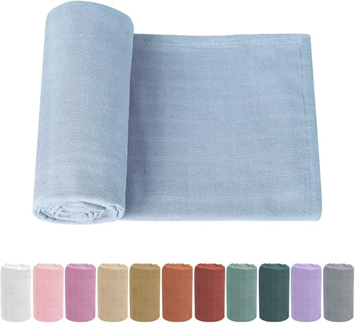 Muslin Swaddle Blanket 47 x 47 inches Light Blue | Amazon (US)