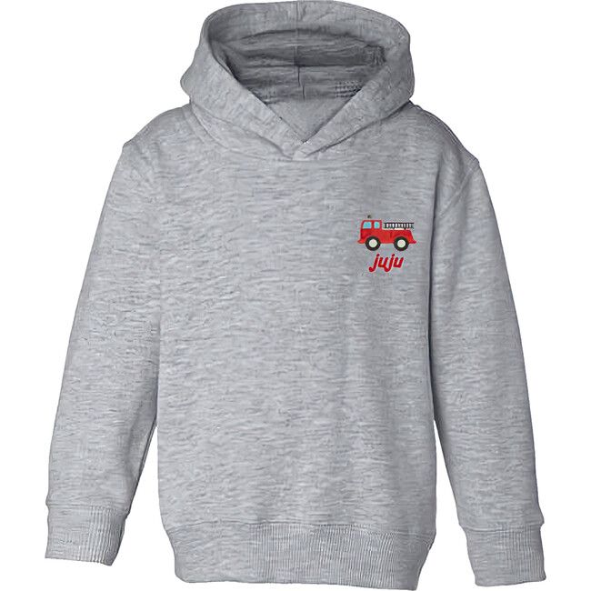 Little Kid Fire Truck Pullover Hoodie, Gray | Maisonette