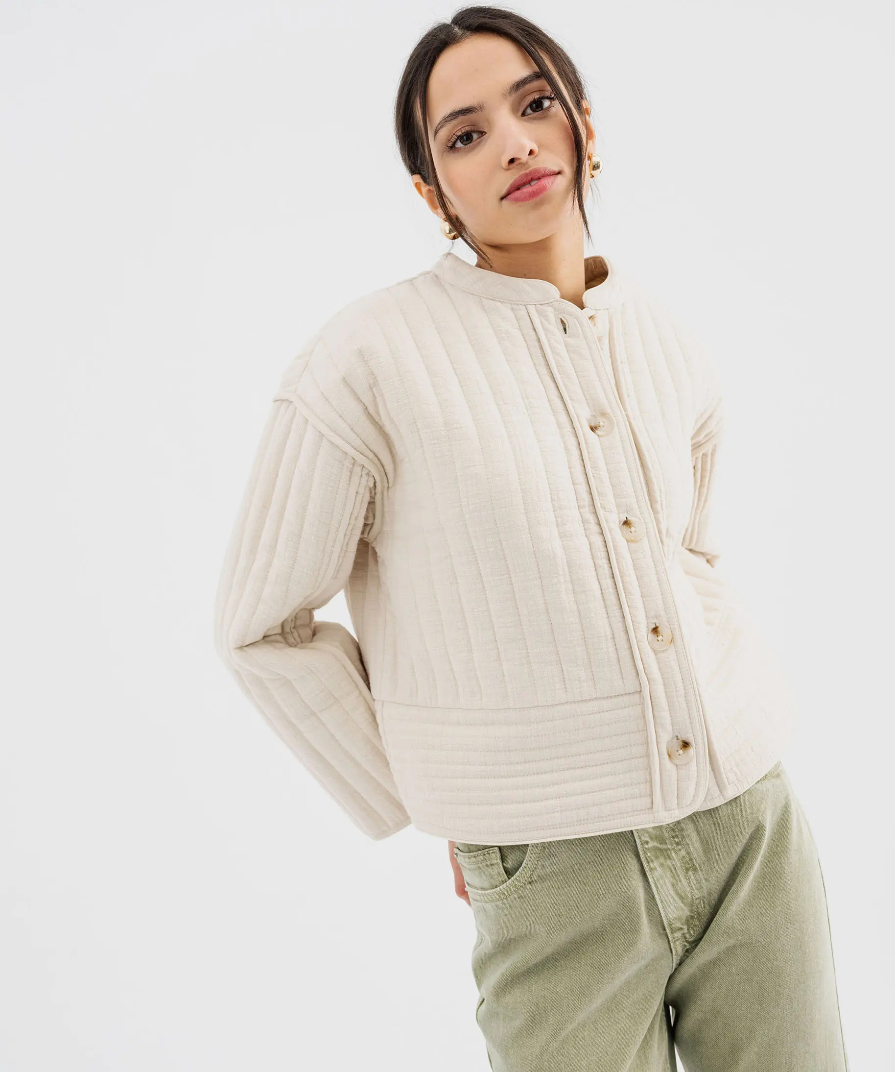 Veste matelassée coupe ample et courte femme | Gemo