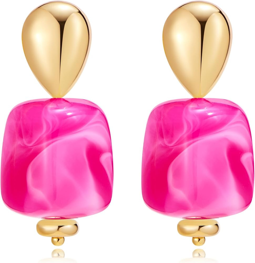 Chunky Acrylic Bead Earrings for Women, Colorful Statement Drop Dangle Earrings, Gold Tone Fashio... | Amazon (US)