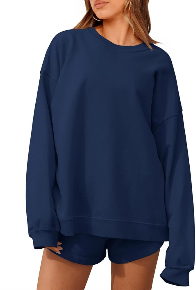 Tankaneo Womens Oversized 2 Piece Outfits Sweatsuit Casual Long Sleeve Crewneck Sweatshirts Sweat... | Amazon (US)