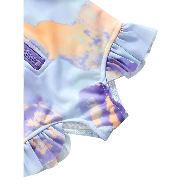 Bmnmsl Girl One-piece Tie-dye Swimsuit Long Sleeve O-neck Zip-up Swimwear with Ruffles | Walmart (US)