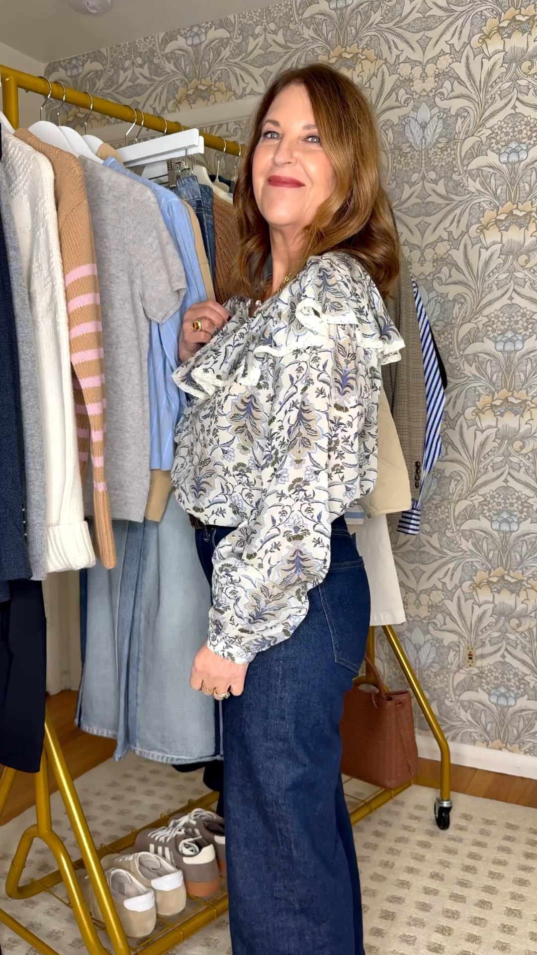 A fun top to wear now through spring. Love the colors and print.  Fits tts- I'm wearing a size XS. 

Dark-wash denim is trending, and I love the fit and style of this Agolde Harper. They fit tts. They are made of rigid denim, not a lot of stretch, and are so comfortable 

#LTKootd #LTKFindsUnder100 #LTKOver40