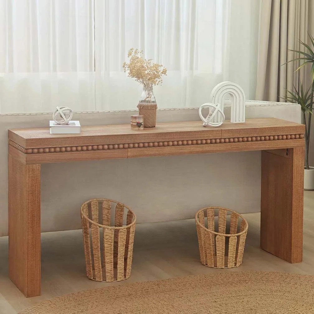 64" Wooden Console Table Decorated with Wooden Balls | Wayfair North America