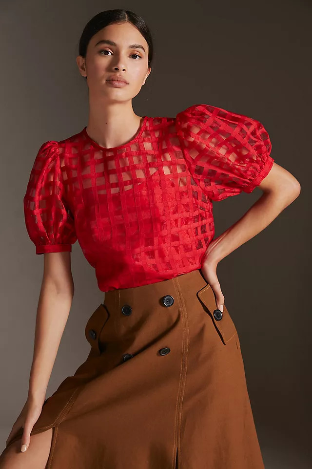 English Factory Windowpane Blouse | Anthropologie (US)