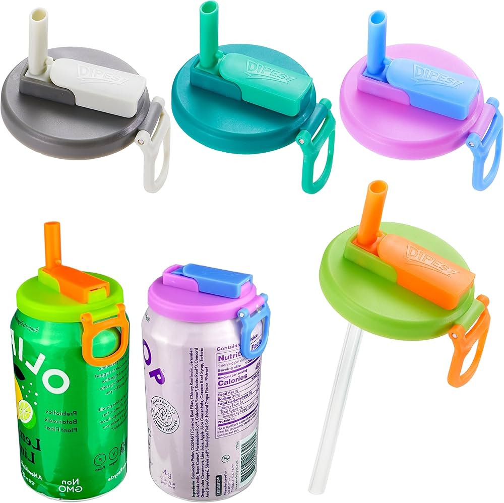 4-pack 4 Color Soda Can Lids with straw, Soda Can Covers with Silicone straw BPA-Free Reusable Fo... | Amazon (US)