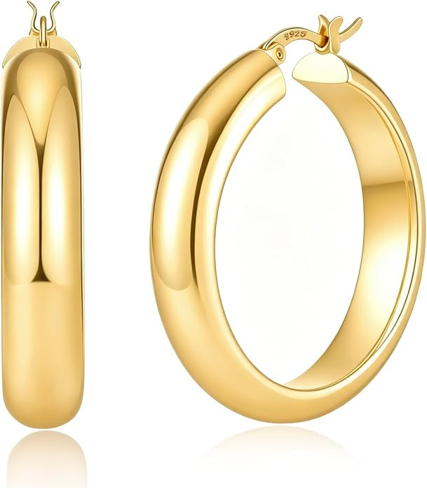 8mm Wide Gold Hoop Earrings for Women Hypoallergenic 925 Sterling Silver post Lightweight Large 1... | Amazon (US)