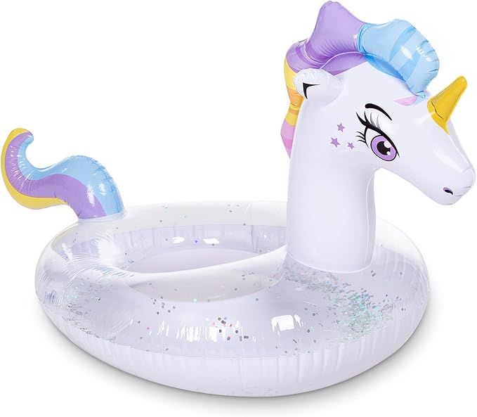 Inflatable Unicorn Pool Float with Glitters, Tubes for Floating, Fun Beach Floaties, Pool Toys, S... | Amazon (US)