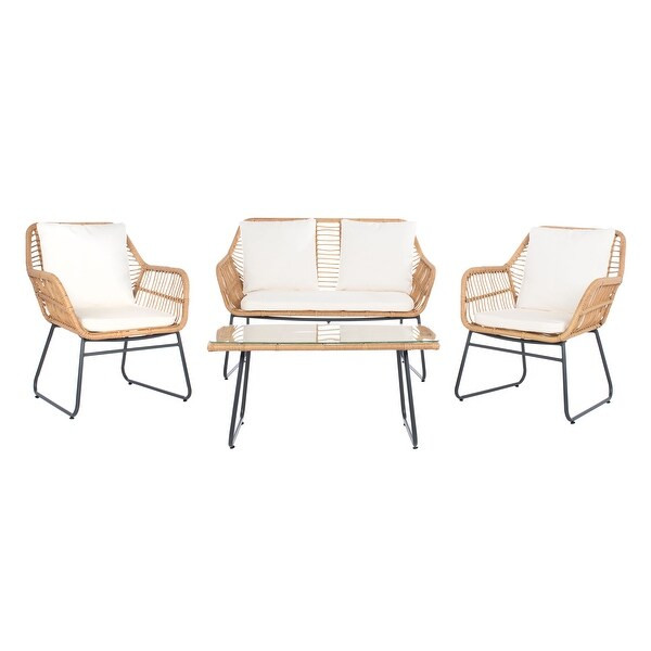 SAFAVIEH Outdoor Living Roston Rattan 4-piece Patio Set | Bed Bath & Beyond