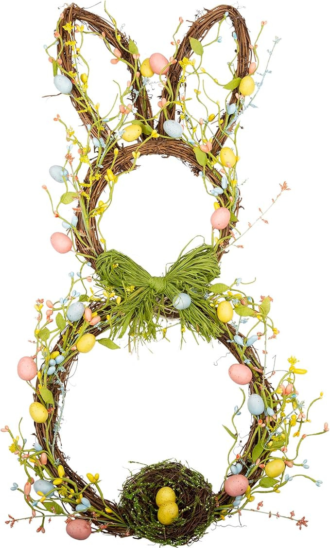 VGIA 27 Inch Artificial Easter Wreath with Pastel Eggs and Mixed Twigs Spring Bunny Wreath for Fr... | Amazon (US)