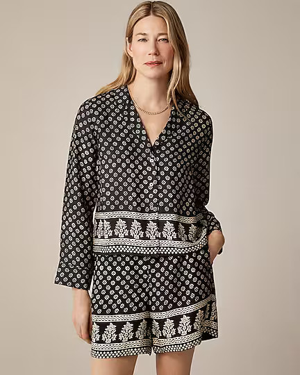 Camp-collar button-up shirt in block print | J. Crew US