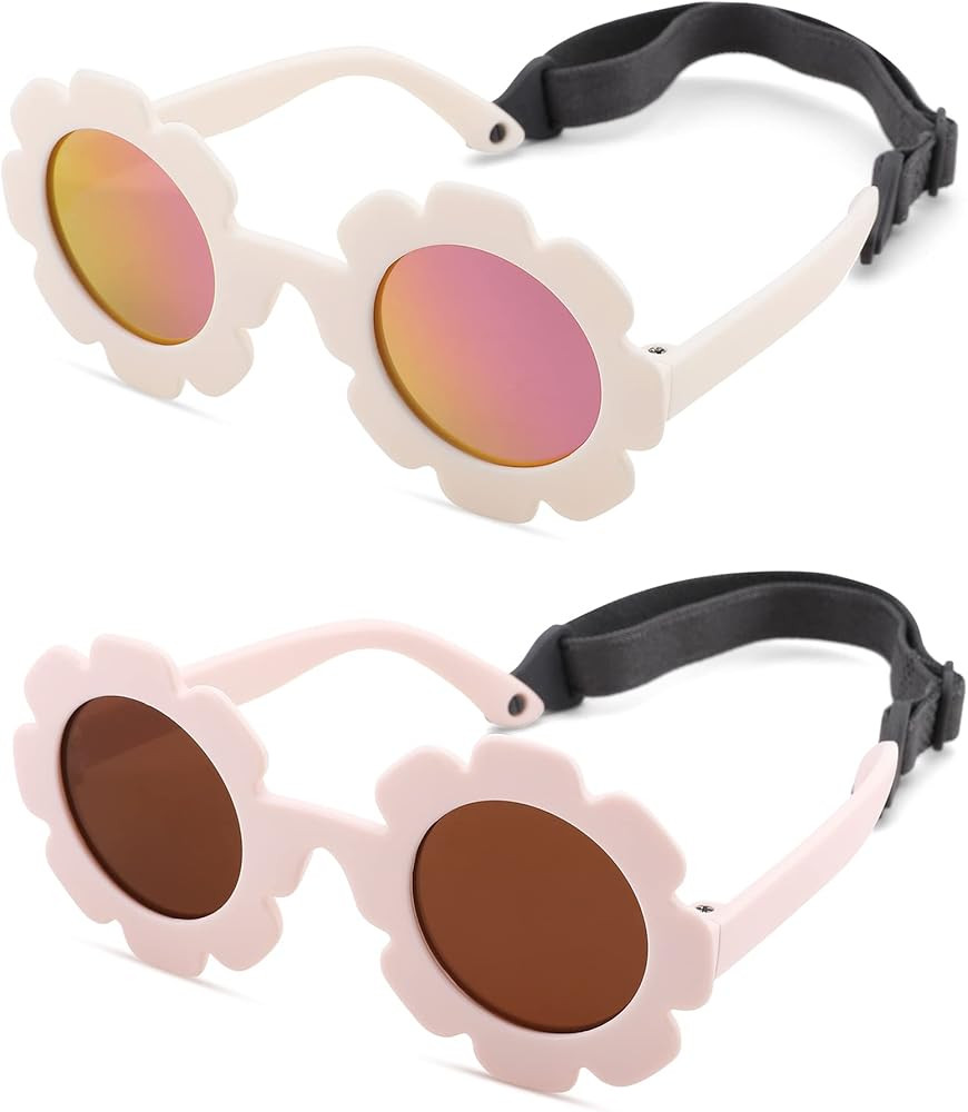 Bouryo Flexible Baby Polarized Flower Sunglasses with Strap Bendable Frame for Infant Boys Girls ... | Amazon (US)