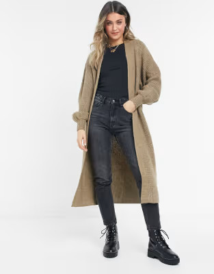 ASOS DESIGN maxi edge to edge cardigan in taupe | ASOS (Global)