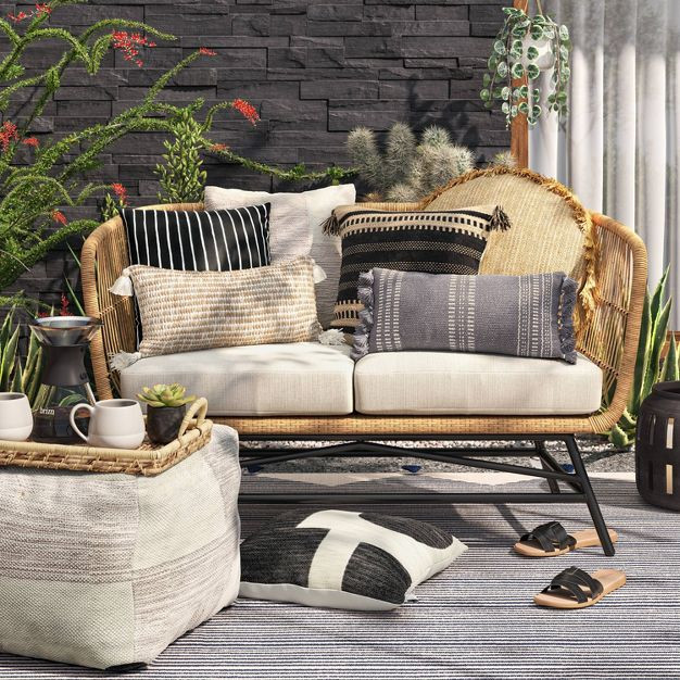 Woven Outdoor Lumbar Throw Pillow Natural - Threshold™ | Target