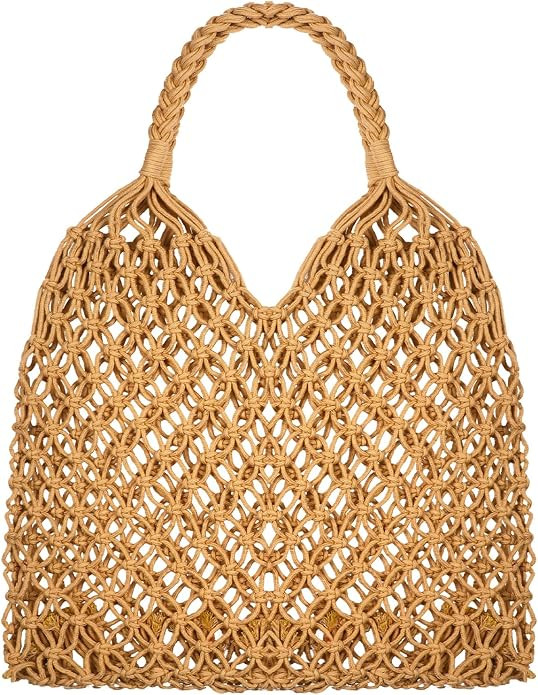 Travel Beach Fishing Net Handbag Woven Shoulder Bag Cotton Rope Macrame Bag Mesh Beach Bag Croche... | Amazon (US)