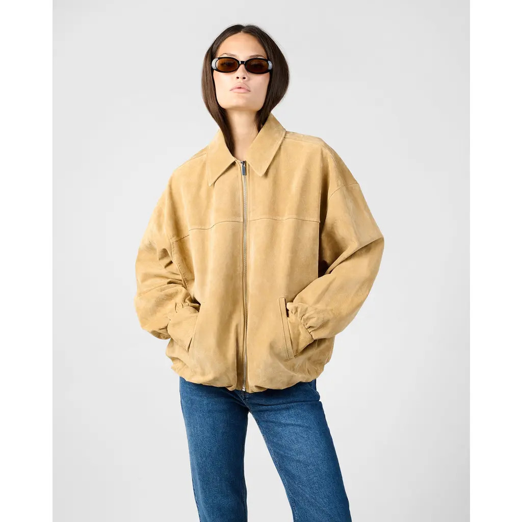 WeWoreWhat Premium Suede Bomber Jacket in Tan at Nordstrom, Size Xx-Small | Nordstrom