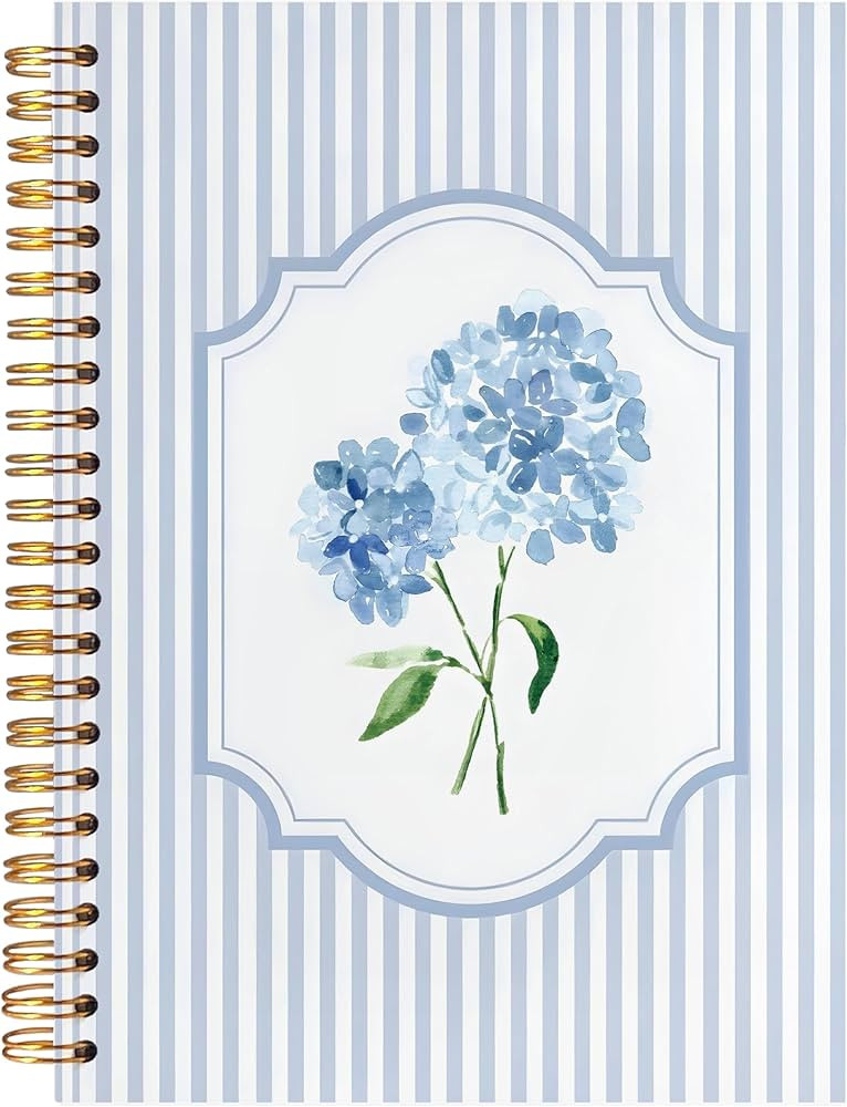 Blue Hydrangea Spiral Notebook Journal, Hydrangea Gifts, Cute Blue and White Stripes Girly Floral... | Amazon (US)