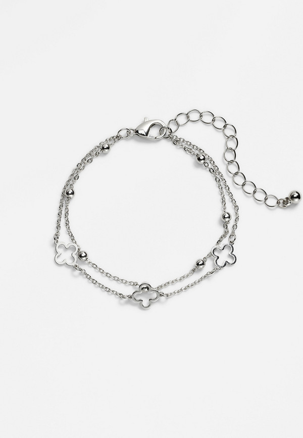 Silver Clover Charm Layered Bracelet | Maurices