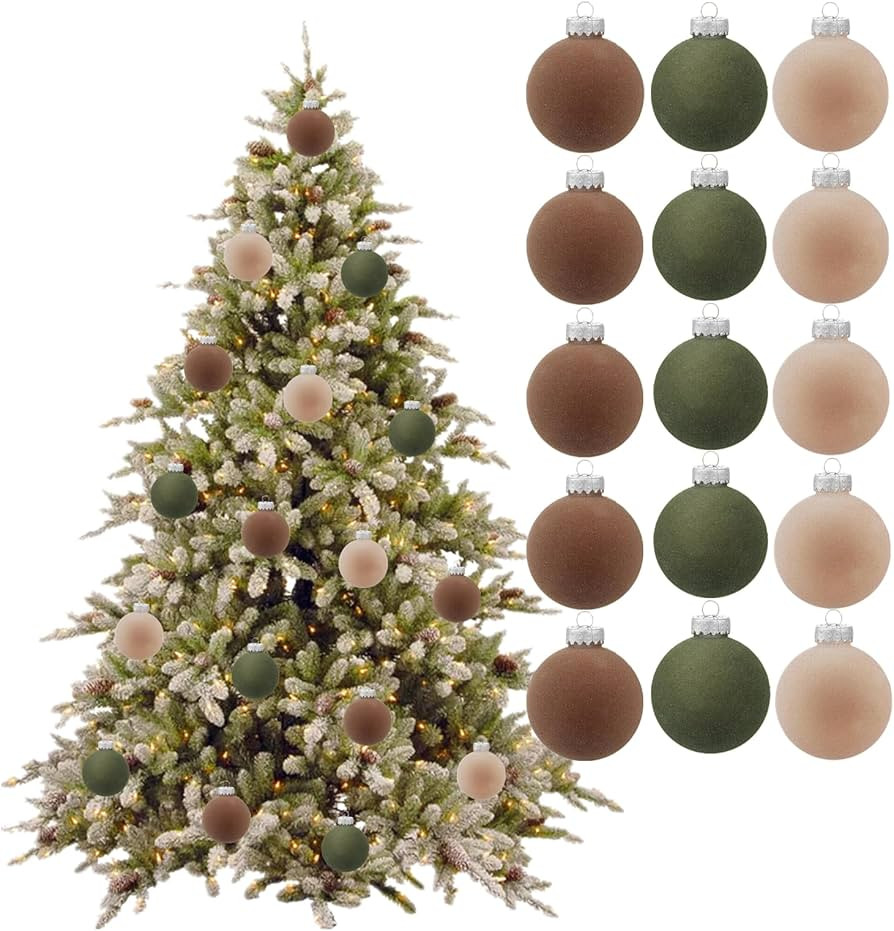 15pcs Velvet Christmas Ornaments, Flocked Ornaments Christmas Tree Hanging Ball, Flocked Christma... | Amazon (US)
