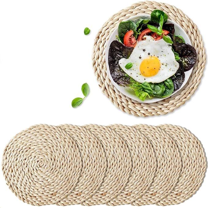 6 Pack Woven Placemats,Round Corn Husk Weave Placemat Braided Rattan Tablemats 11.8” | Amazon (US)