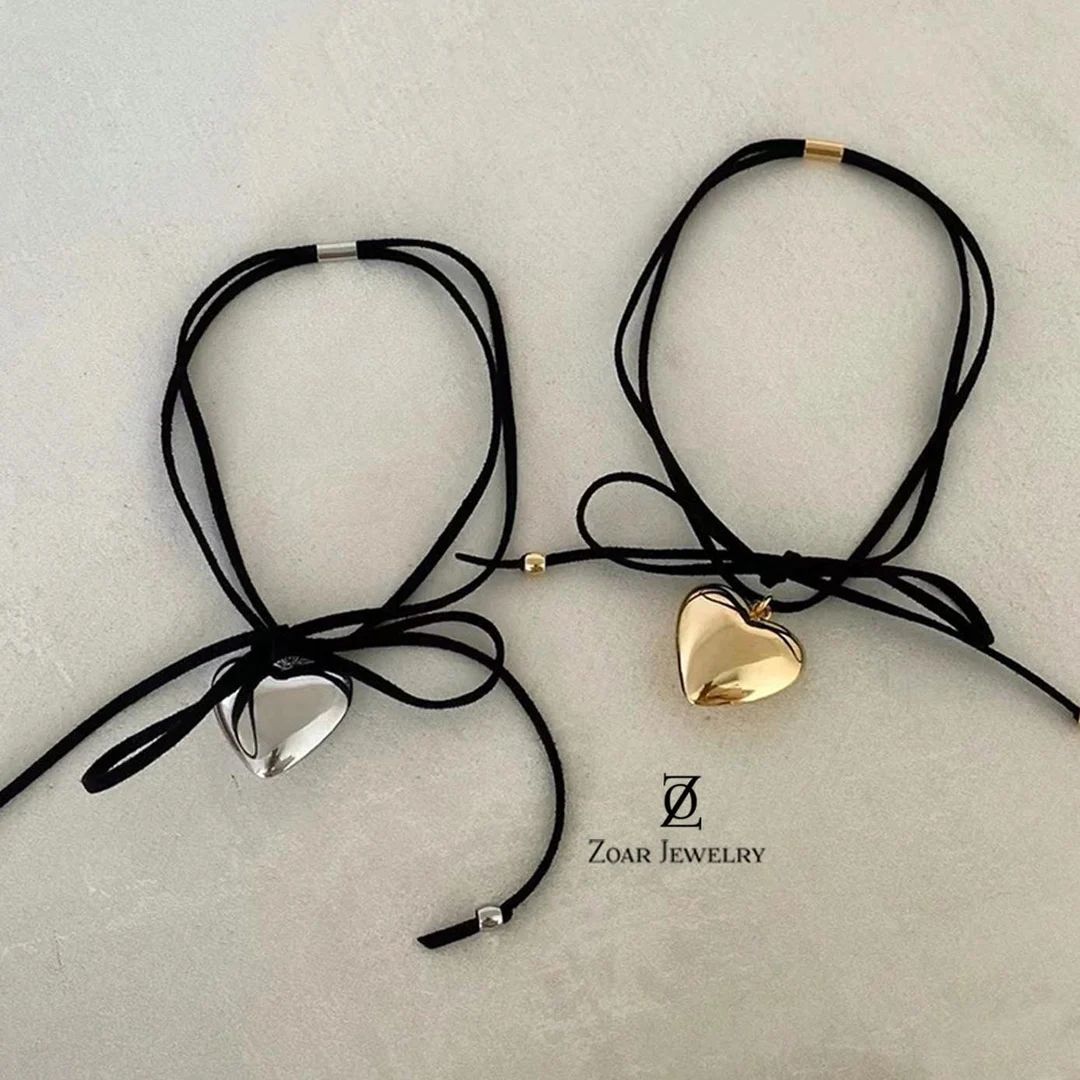 Gold Silver Puffy Heart Necklace Heart Pendant Necklace Long - Etsy UK | Etsy (UK)
