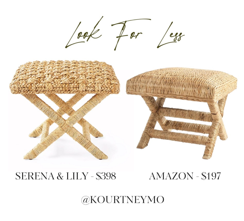 Serena and Lily dupe, look for less, designer inspired home, coastal home decor, rattan ottoman, Amazon finds 

#LTKhome