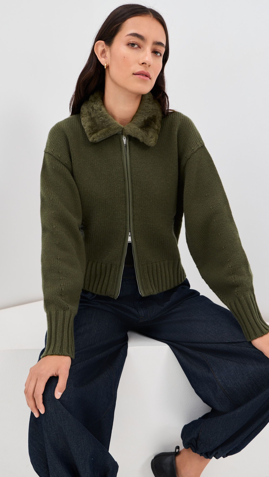 SIMKHAI Zorina Cardigan Dark Olive XS | Shopbop