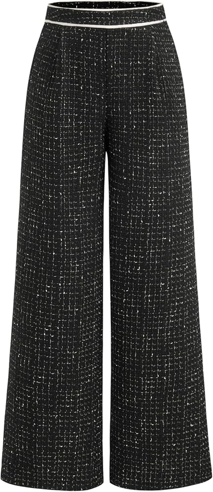 CIDER Tweed Middle Waist Contrasting Binding Straight Leg Trousers | Amazon (US)
