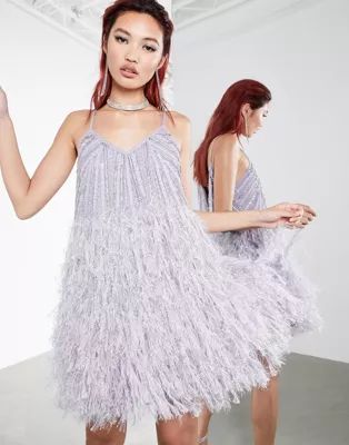 ASOS EDITION sequin cami mini dress with faux feather hem | ASOS (Global)
