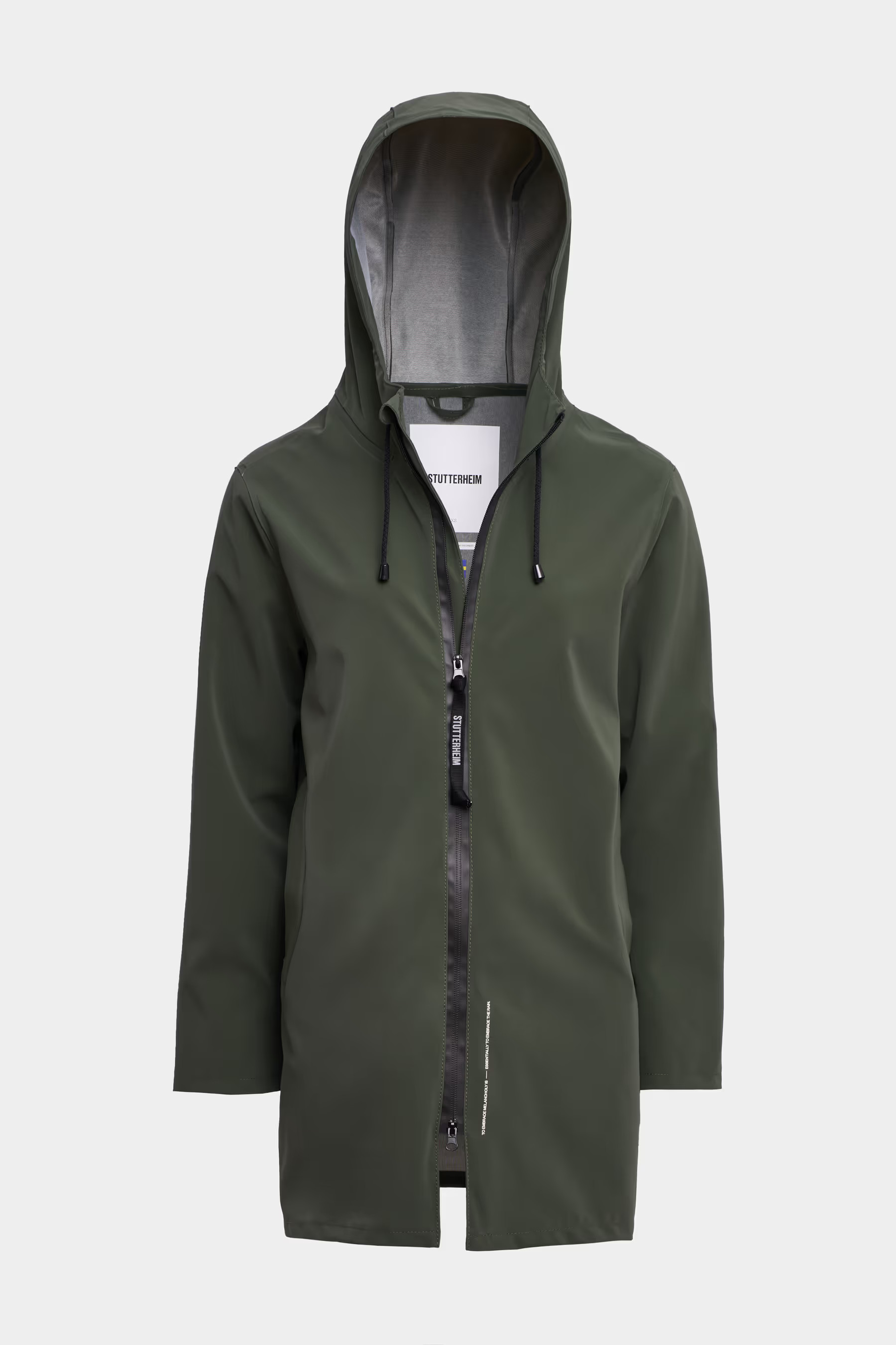Stockholm Lightweight Matte Zip Raincoat Green | STUTTERHEIM GB | Stutterheim