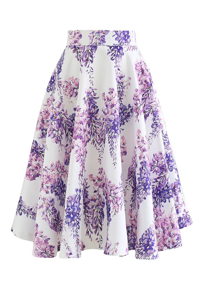 Enchant Me Wisteria Flare Midi Skirt | Chicwish