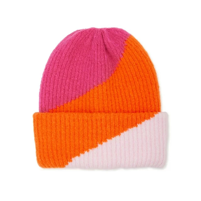 No Boundaries Women's Colorblocked Beanie Fuchsia Thrill - Walmart.com | Walmart (US)