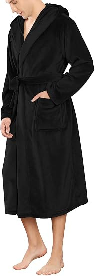 YIMANIE Mens Flannel Robe Hooded Plush Shawl Long Bathrobe Sleepwear | Amazon (US)
