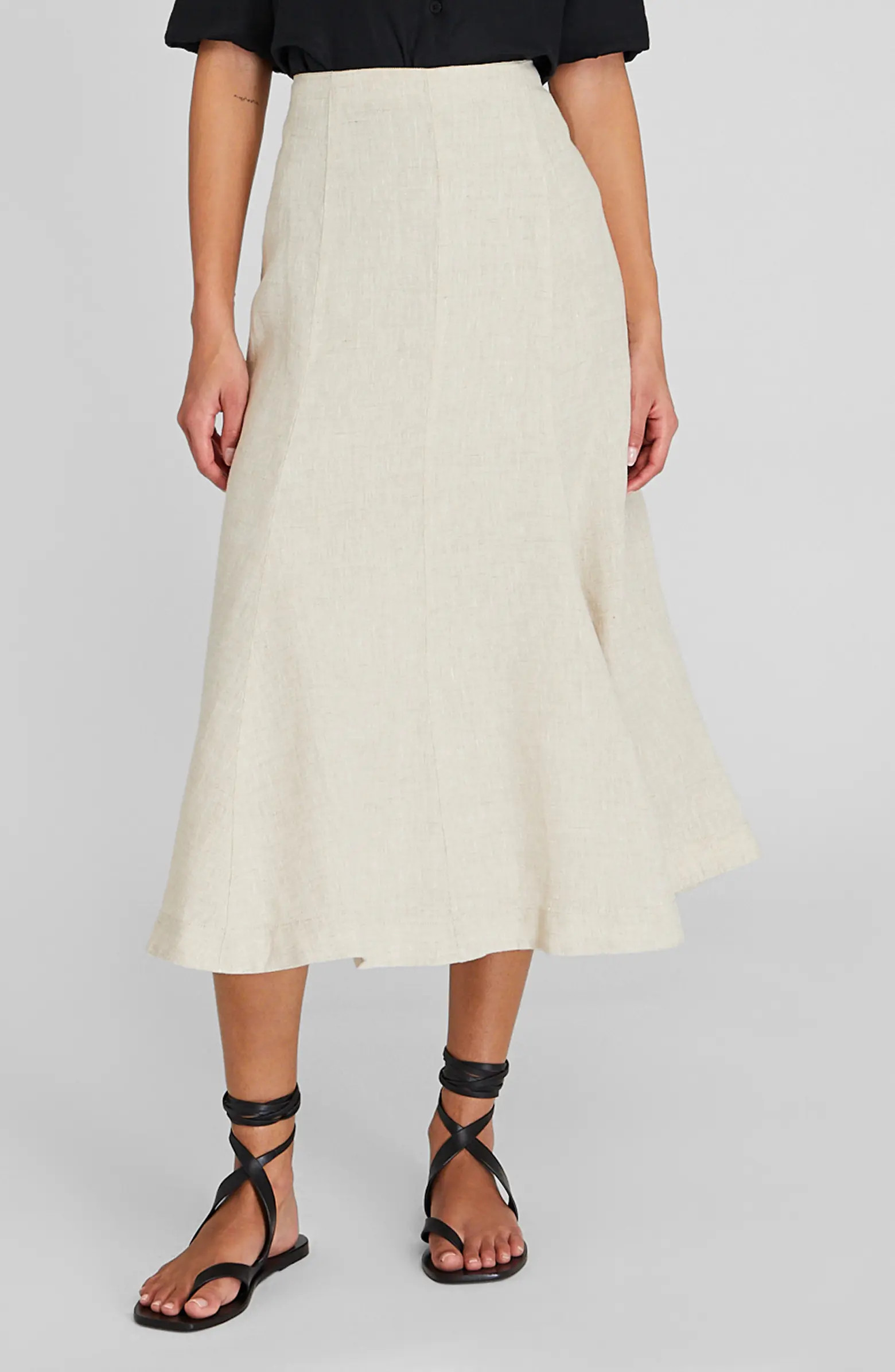 Fluted Linen Midi Skirt | Nordstrom