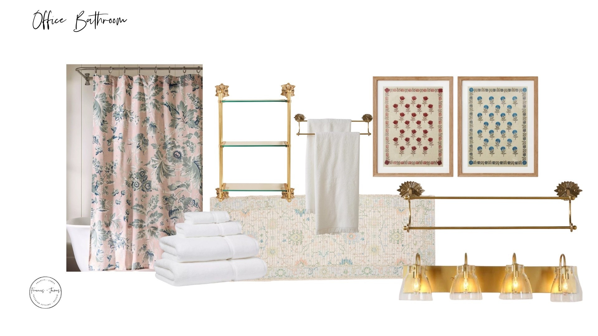 Girls bathroom, girls bath, office bathroom, gold bathroom decor, plush towels, floral shower curtains, bath mat, floral art, wall art 

#LTKHome #LTKFamily #LTKFindsUnder100