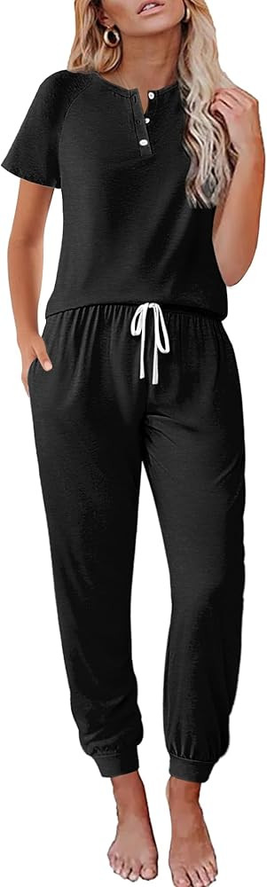 Ekouaer Lounge Sets for Women 2 Piece Pjs Short Sleeve Pajamas Set Joggers Pants Sleepwear Soft O... | Amazon (US)