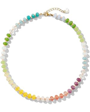 Gemstone Beaded Necklaces For Women Trendy Rainbow Natural Stone Boho Crystal Glass Handmade Stai... | Amazon (US)