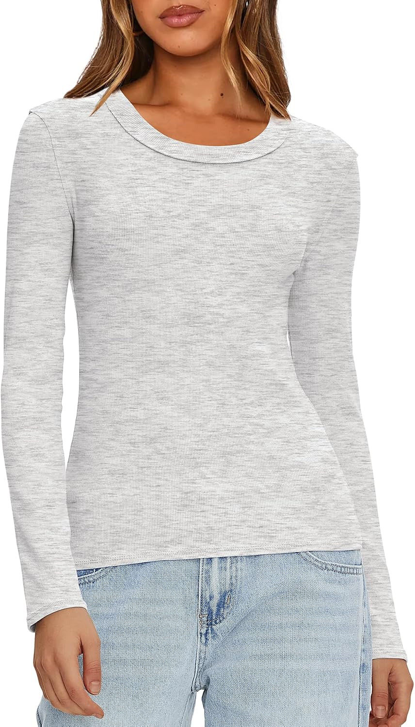 Darong Women's Ribbed Knit Long Sleeve Tops Crew Neck Slim Fit Basic Shirts | Amazon (US)