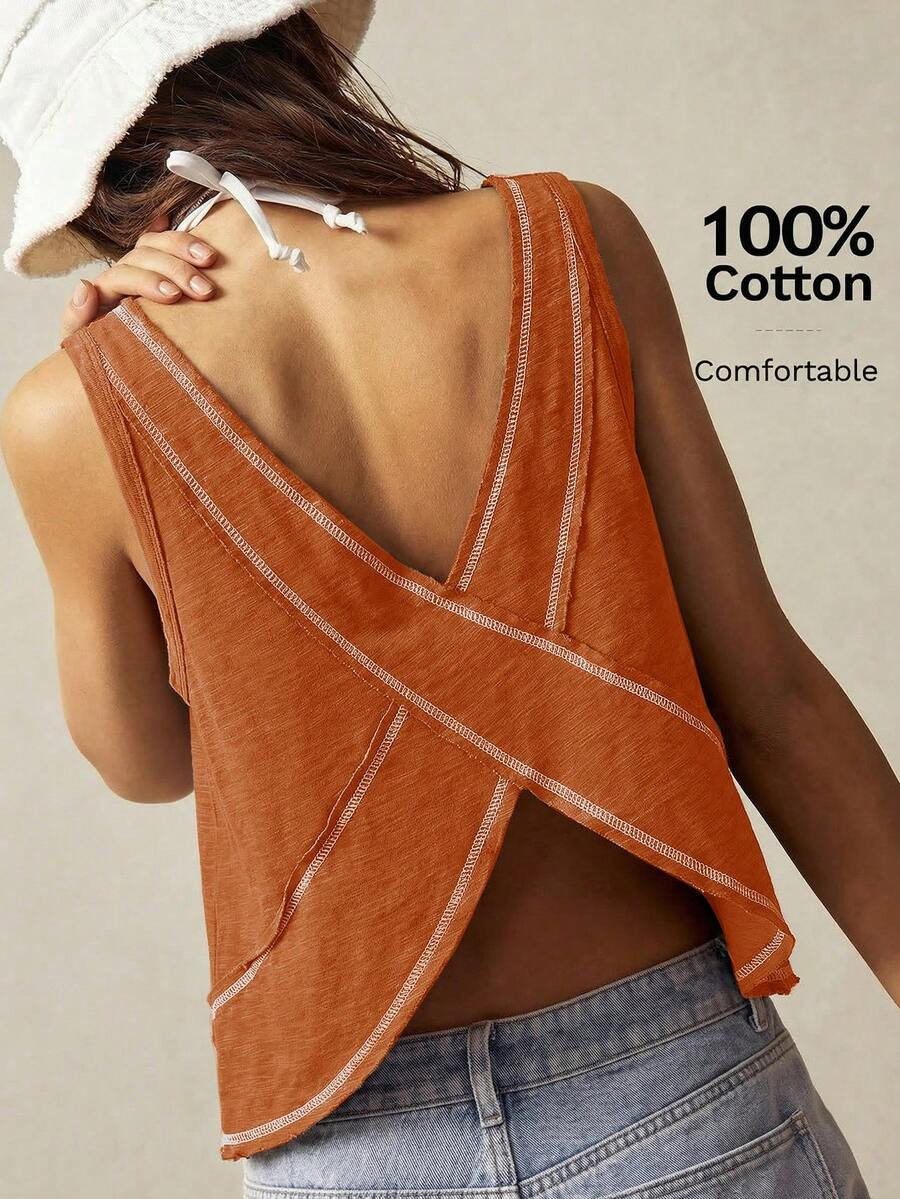 Bohemela Women Solid Color V-Neck Asymmetrical Hem Knit Vest | SHEIN