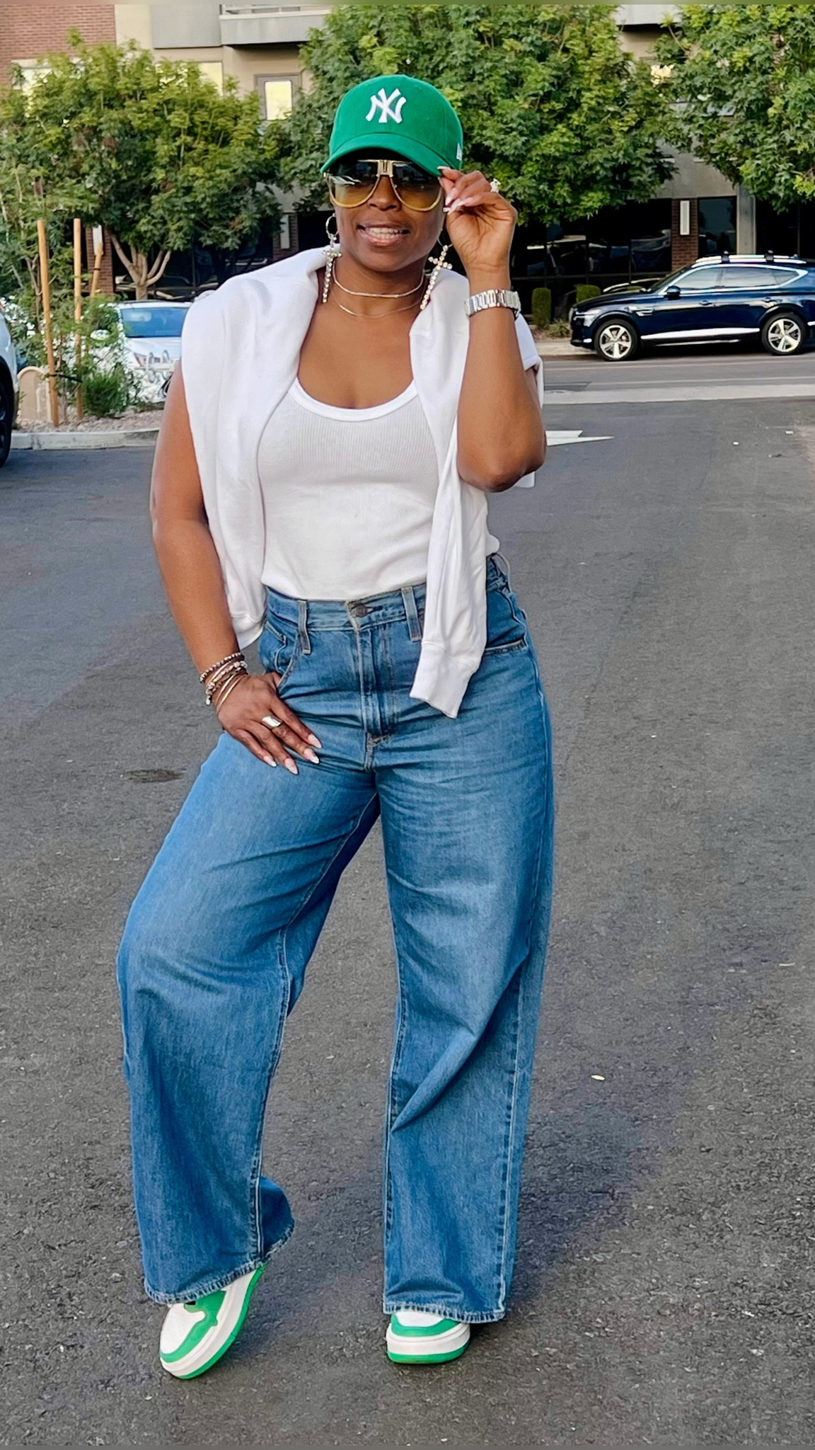 No fail Spring/Summer casual outfit 

Jeans + Tank top + sneakers + hat 