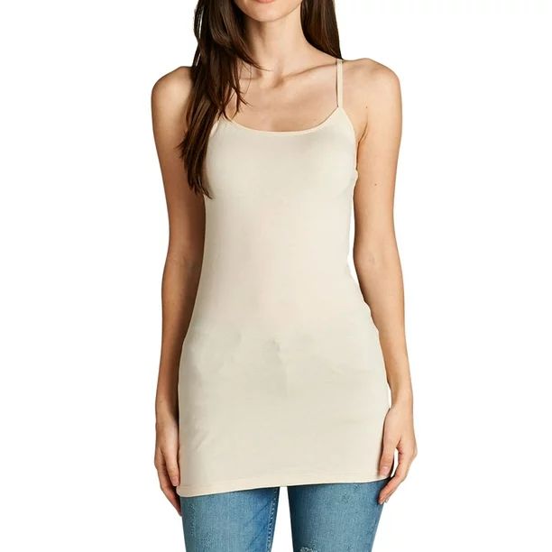 Women & Juniors Adjustable Spaghetti Strap Basic Camisole Long Tunic Tank Top | Walmart (US)