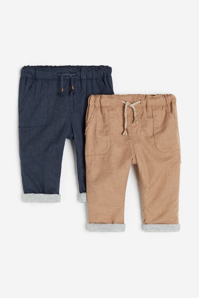 2-pack Fully Lined Cotton Pants - Dark beige/dark blue - Kids | H&M US | H&M (US + CA)