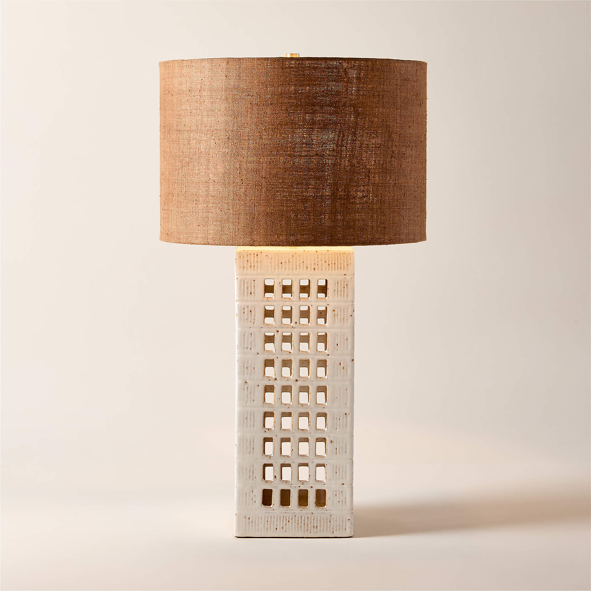 Cienega White Ceramic Reactive Glaze Table Lamp with Hemp Shade + Reviews | CB2 | CB2