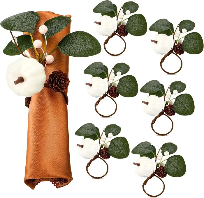 Teenyyou Set of 6 Fall Napkin Rings White Pumpkin Ring Holder | Amazon (US)