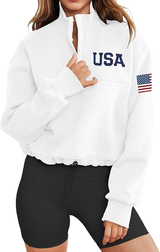 LEEDYA Womens Long Sleeve American Flag Sweatshirts Half Zip Oversized Casual Pullover Top Fall G... | Amazon (US)