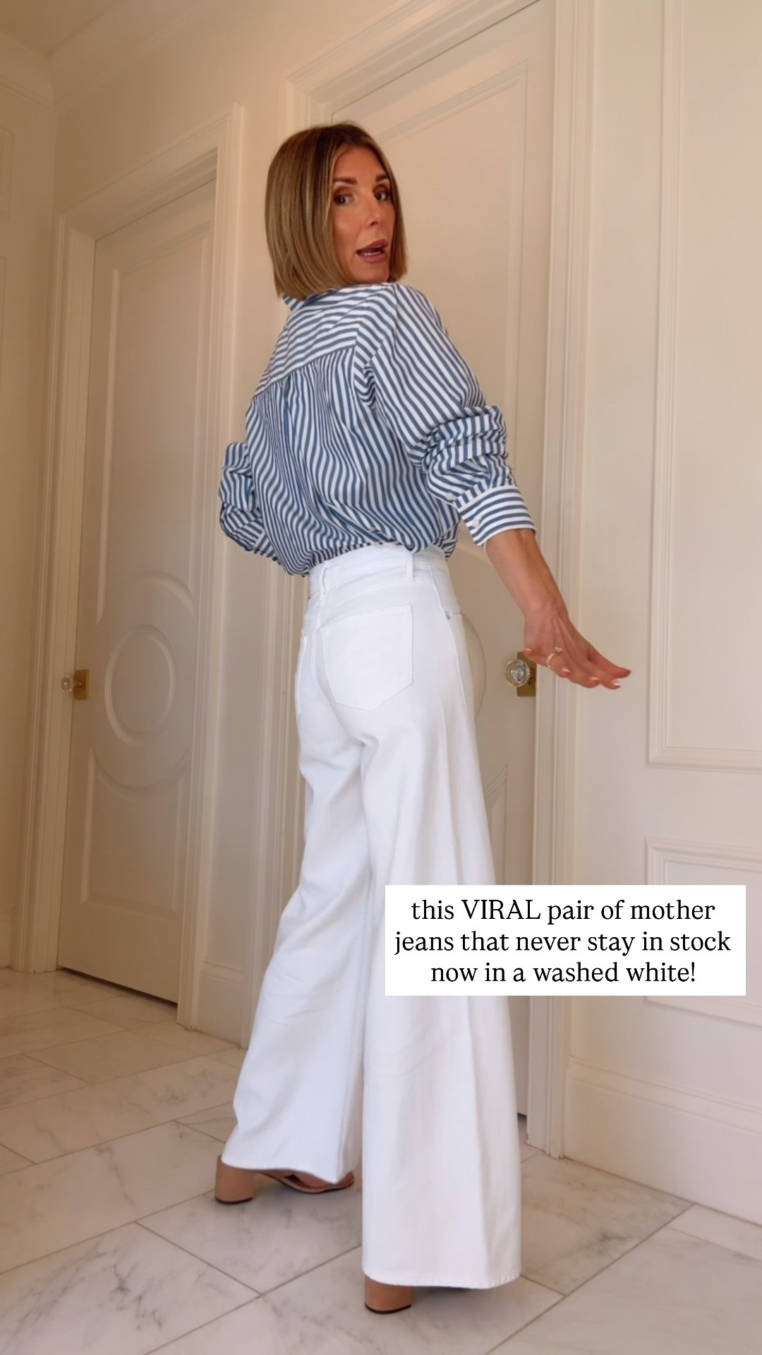 New jeans - the viral mother jeans in a new white wash for summer. I'm 5'7 and I sized down one size. These run a tad big