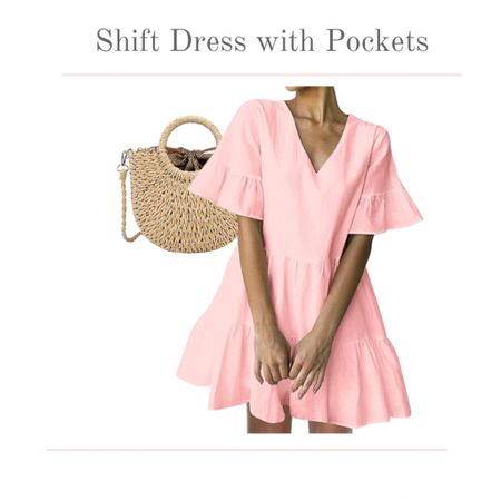 The shift dress with pockets is an easy outfit choice for bridal showers, a vacation outfit, & date nights. 
kimbentley Spring dress raffia handbag, summer outfit, concert, 

#LTKStyleTip #LTKSeasonal #LTKFindsUnder50