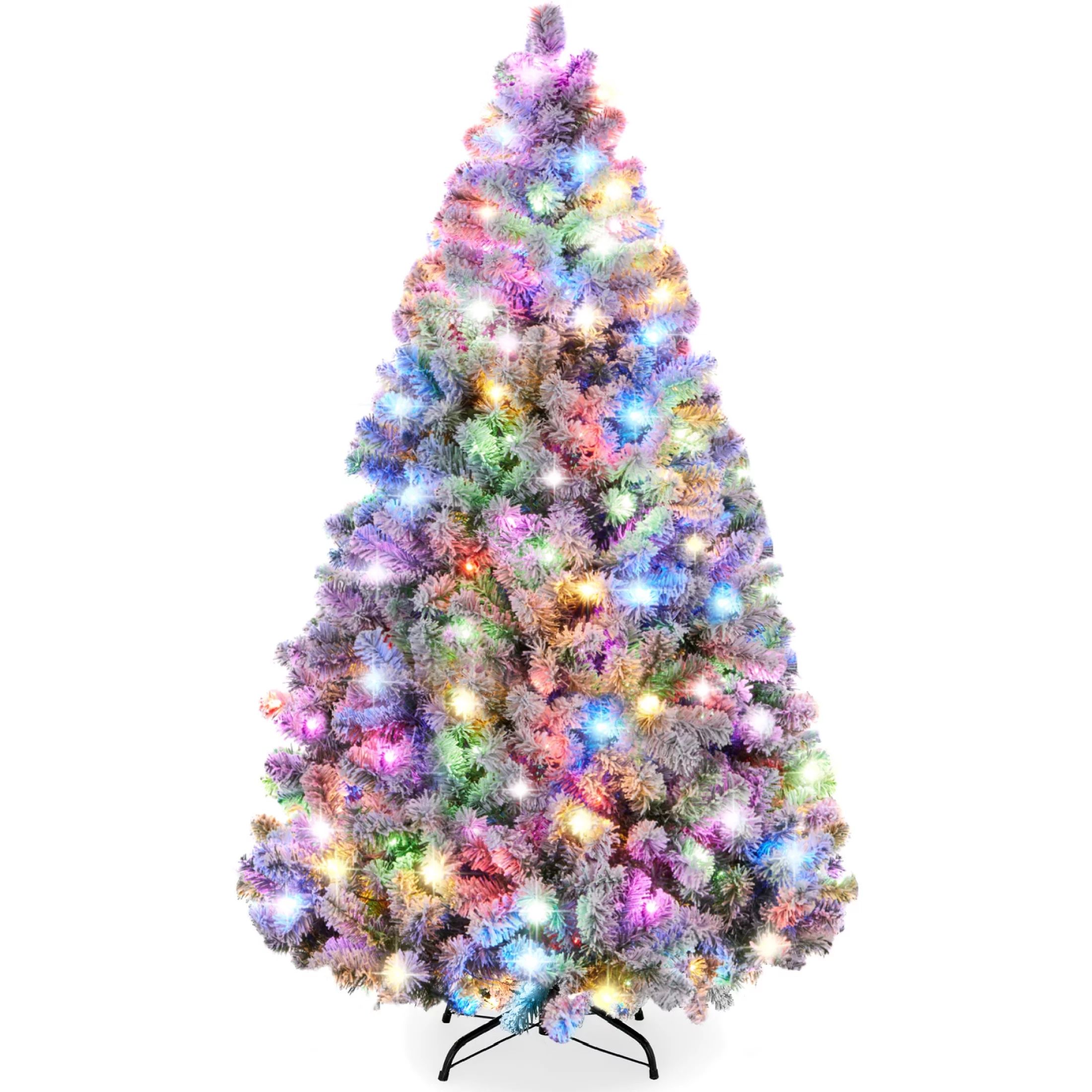 Best Choice Products 7.5ft Pre-Lit Holiday Christmas Pine Tree w/ Flocked Branches, 550 Warm-Whit... | Walmart (US)